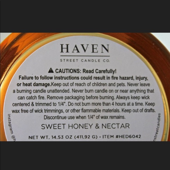 HAVEN STREET CANDLE SWEET HONEY NECTAR RICH SCENT NEW - Picture 3 of 4